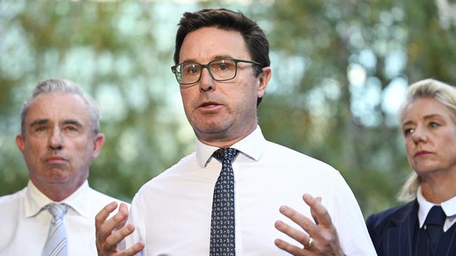 Nationals leader David Littleproud, pictured with deputy leader Kevin Hogan and Senate leader Bridget McKenzie. Picture: Martin Ollman/NewsWire