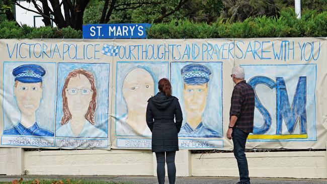 A mural dedicated to the four Victorian police officers who were killed.