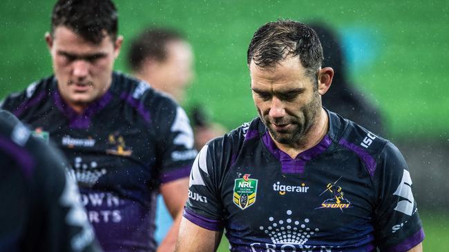 NRL round six: Melbourne Storm v Cronulla Sharks at AAMI Park, Melbourne. Storm's Cameron Smith leaves the field at full time. Picture Stuart Walmsley