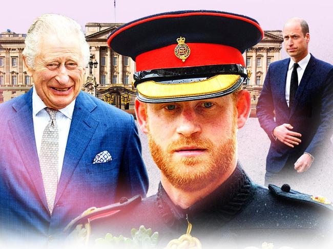 Queen Camilla, King Charles, and Princes Harry and William. Picture montage: The Times