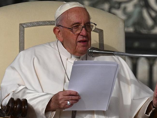 Pope Francis addresses pilgrims during his weekly general audience in Saint Peter's Square  at the Vatican on October 26, 2022. (Photo by Vincenzo PINTO / AFP)