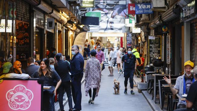 Busy cafes and restaurants in Melbourne’s CBD. Picture: Alex Coppel