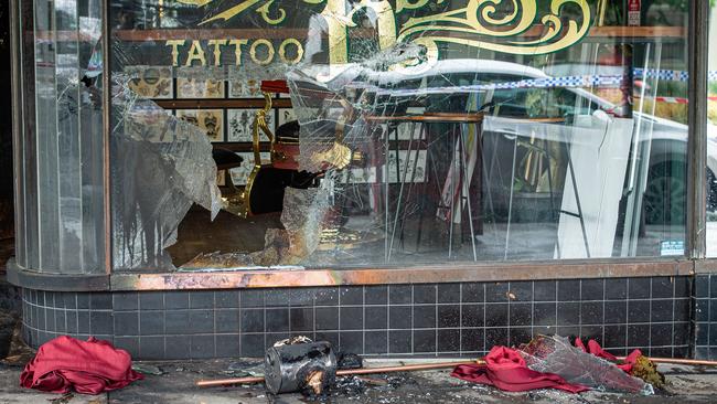 Electric Rooster Tattoo Studio after a suspicious fire, fifteen people have been evacuated after a St Kilda shop caught fire this morning. Picture: Jason Edwards