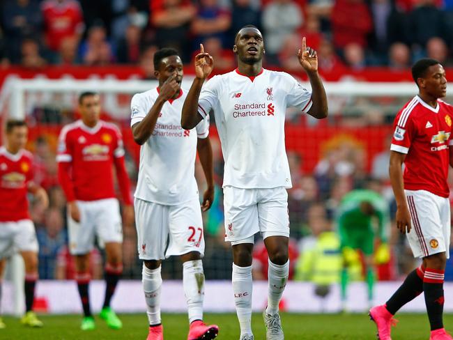 Christian Benteke of Liverpool celebrates scoring a great goal.