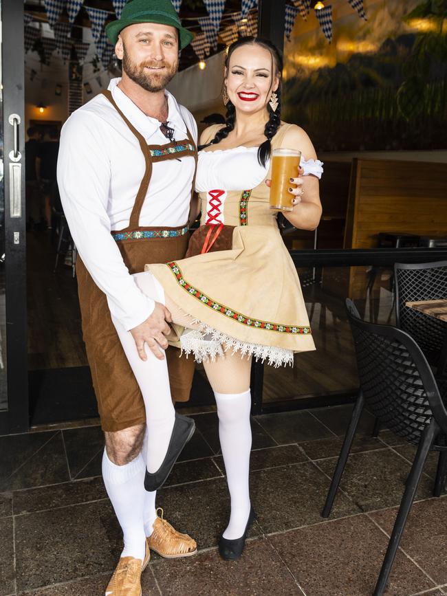 Nathan Murphy and Gemma Mulheron at Oktoberfest at The Brewhouse, Saturday, October 22, 2022. Picture: Kevin Farmer