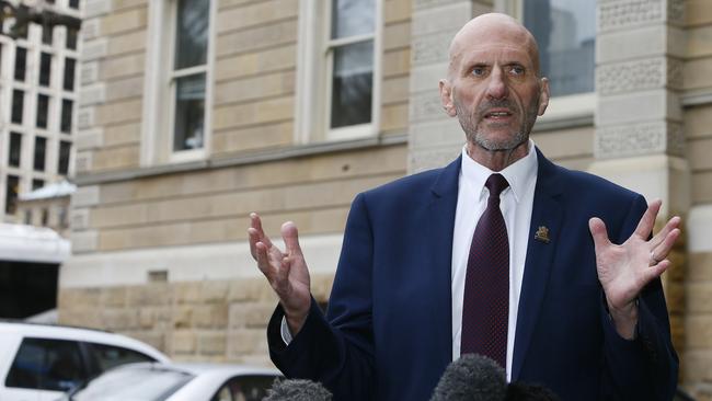 Hobart Mayor Ron Christie speaking to reporters recently outside the Town Hall. Picture: MATT THOMPSON