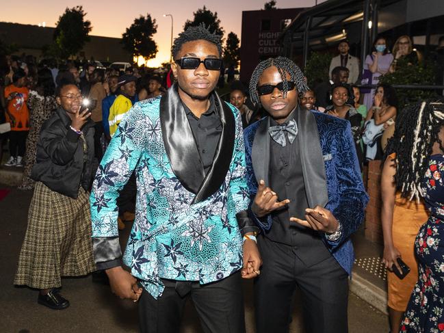 Jacques Nikodemu Ntambwe (left) and Aristide NSabe at Harristown State High School formal at Highfields Cultural Centre, Friday, November 18, 2022. Picture: Kevin Farmer