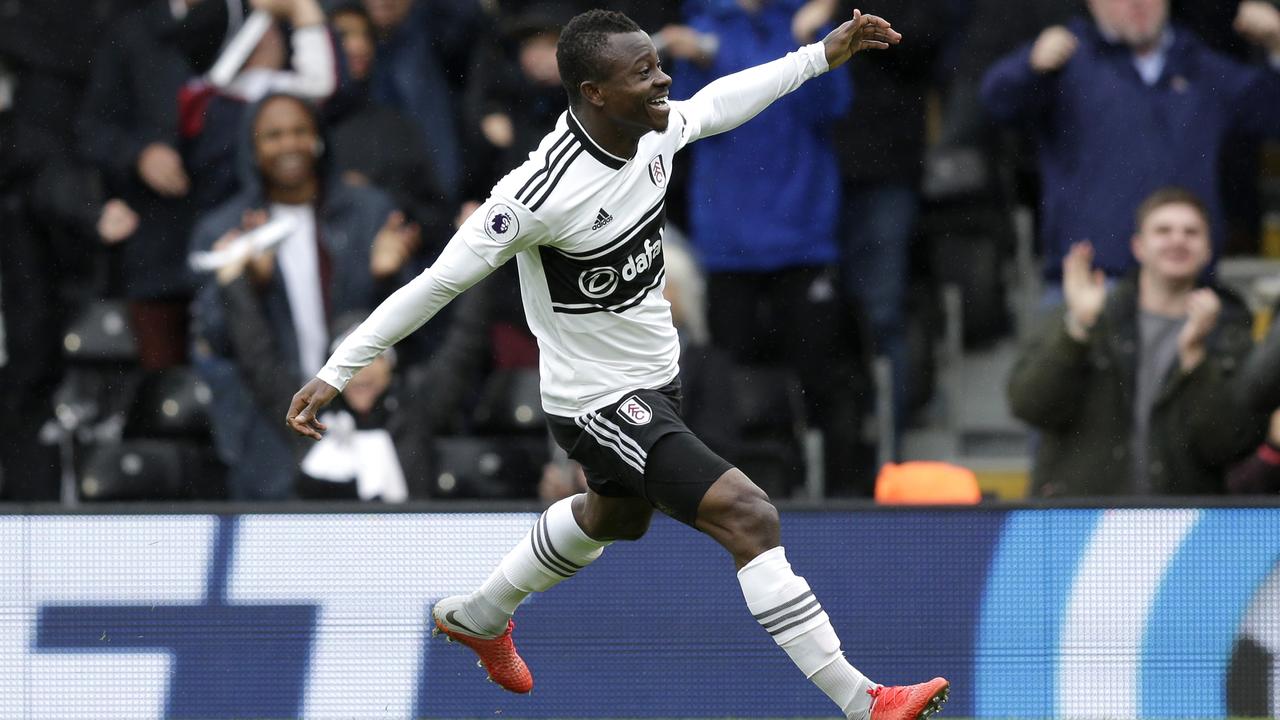 Jean Michael Seri of Fulham celebrates after scoring a screamer.