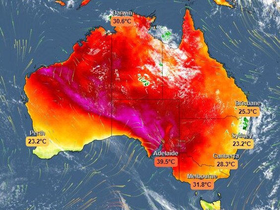 Heat map showing warm temperatures across Australia on Friday. Picture: Weatherzone