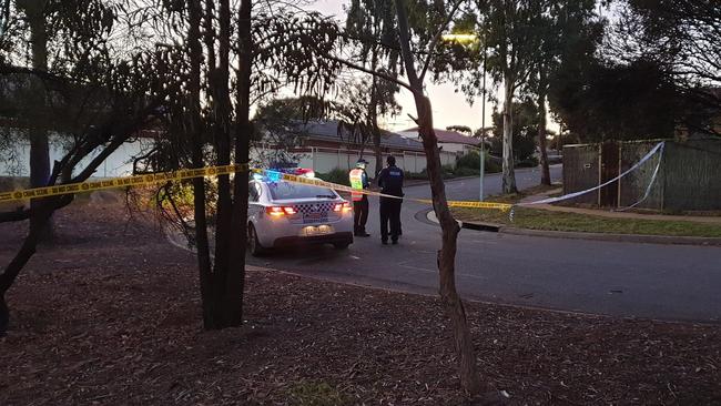 Police at the scene of the shooting in Burri St, Ingle Farm. Picture: Elizabeth Henson