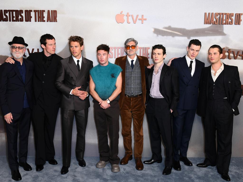 Gary Goetzman, Callum Turner, Austin Butler, Barry Keoghan, John Orloff, Anthony Boyle, Nate Mann and Rafferty at the UK premiere. Picture: Joe Maher/Getty Images