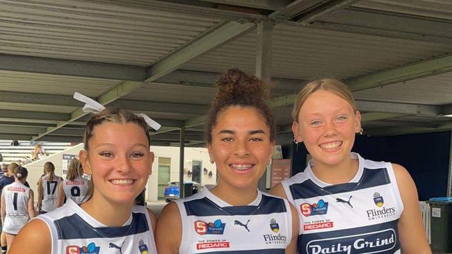 Bree Chapman (left) with SA country women's stars Pip Worthley and Abby Woodward. Picture: Port Noarlunga Football Club