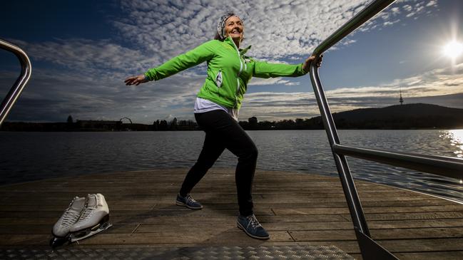 Figure skater Maxine Gray, 75, photographed at Lake Burley Griffin in Canberra. Picture by Sean Davey