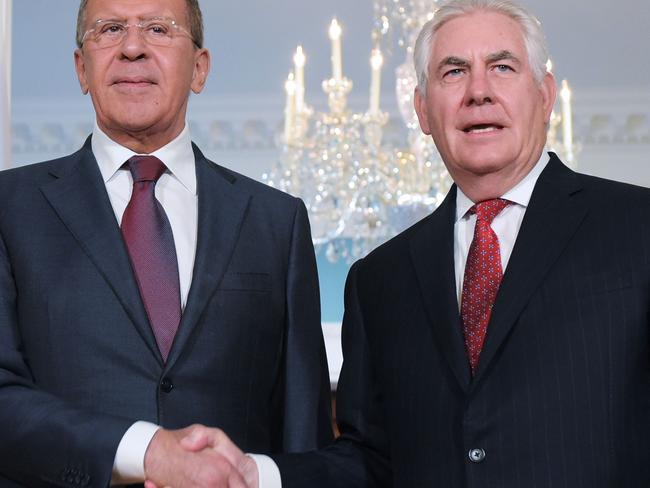 US Secretary of State Rex Tillerson met with Russian Foreign Minister Sergei Lavrov before he went to the White House. The Russian minister joked about the Comey firing to reporters, saying “Was he fired? You’re kidding.” Picture: AFP PHOTO / MANDEL NGAN