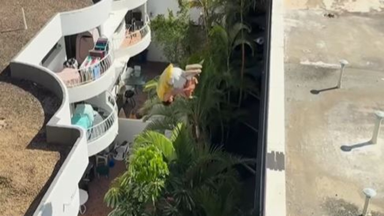 A parkour athlete, who is only able to be identified by his Instagram username 'Daigo', but is connected to well-known Australian parkour athlete Dylan Pawson, jumping between apartment complexes at Surfers Paradise in late April 2025. Picture: Instagram