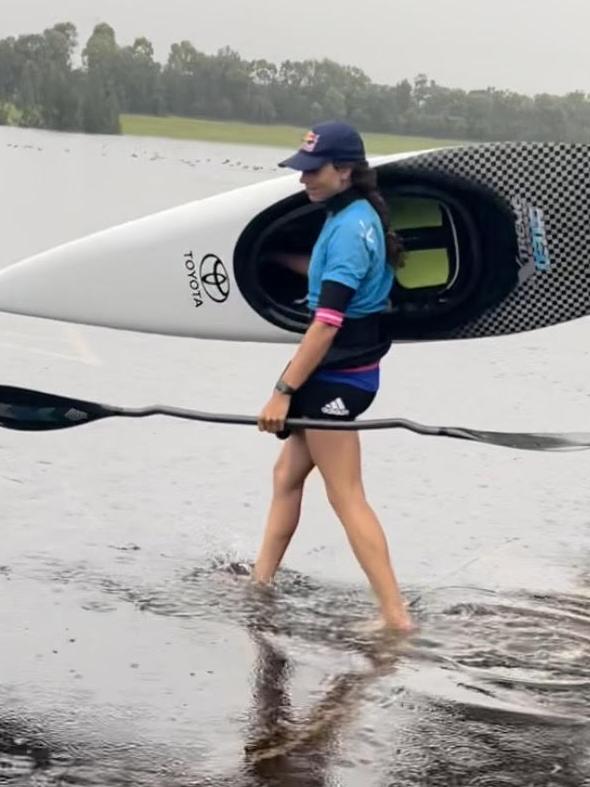 Jessica Fox during the recent floods.