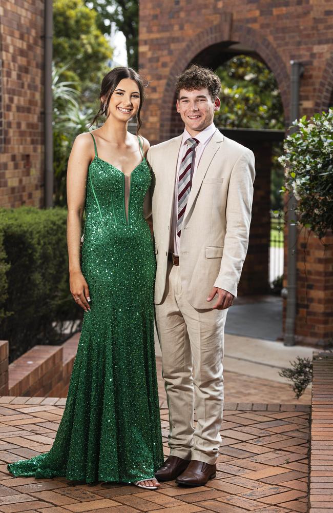 Graduates Grace Fletcher and Atticus Sullivan as Downlands College year 12 students come together for their valedictory mass at the college, Saturday, November 16, 2024. Picture: Kevin Farmer