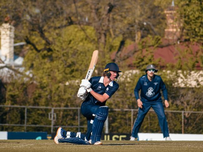 Harry Hauenstein batting for Geelong against Carlton. Picture: Charlie Scott Media