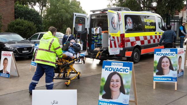 A man is taken to hospital after he slipped and fell at Granville Public School. Picture: Brendan Read