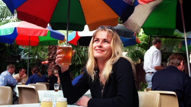 Barbara Woollett in the beer garden at the Breakfast Creek Hotel in July 1998.