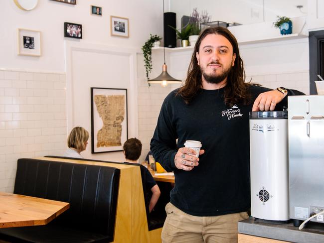 Owner of the popular Brighton coffee shop C.R.E.A.M., Josh Rivers. The cafe has extended into a neighbouring property a century old in Adelaide, Monday, September 30, 2019. (AAP Image/ Morgan Sette)