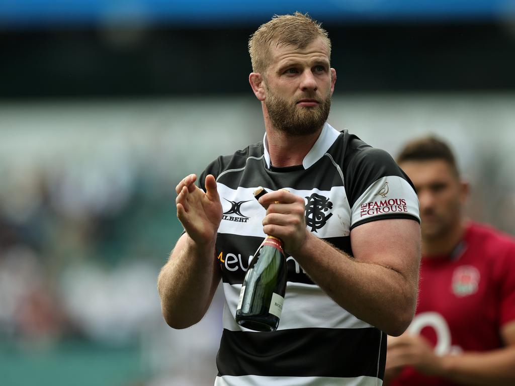 Lock George Kruis retired from rugby after kicking three conversions, one of them a backhell. Picture: David Rogers/Getty Images