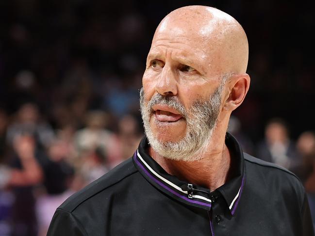 SYDNEY, AUSTRALIA - JANUARY 09: Kings coach Brian Goorjian looks on after his team lost by two points on the buzzer during the round 16 NBL match between Sydney Kings and Melbourne United at Qudos Bank Arena, on January 09, 2025, in Sydney, Australia. (Photo by Mark Evans/Getty Images)