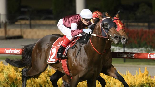 MELBOURNE, AUSTRALIA - MARCH 23:  Craig Williams riding Hellbent wins Race 7, William Reid Stakes during Melbourne Racing at Moonee Valley Racecourse on March 23, 2018 in Melbourne, Australia.  (Photo by Vince Caligiuri/Getty Images)