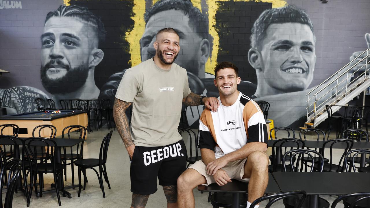 Pictured at Drink West Brewery in Penrith is UFC fighter turned boxer Tyson Pedro and business partner, Penrith Panthers star, Nathan Cleary. Picture: Richard Dobson