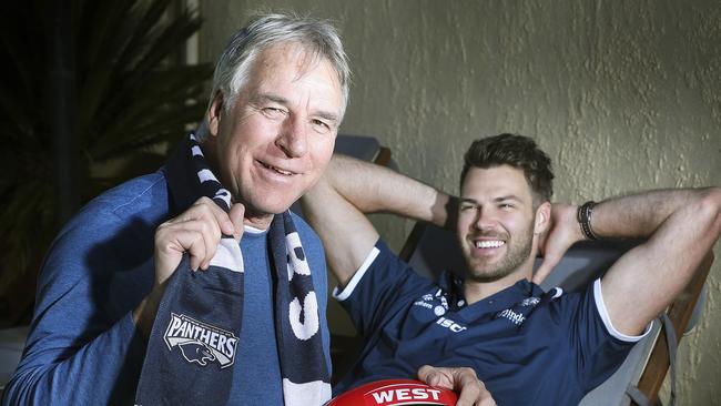 Keegan Brooksby with his father and former Panthers champion Phil. Picture: Sarah Reed