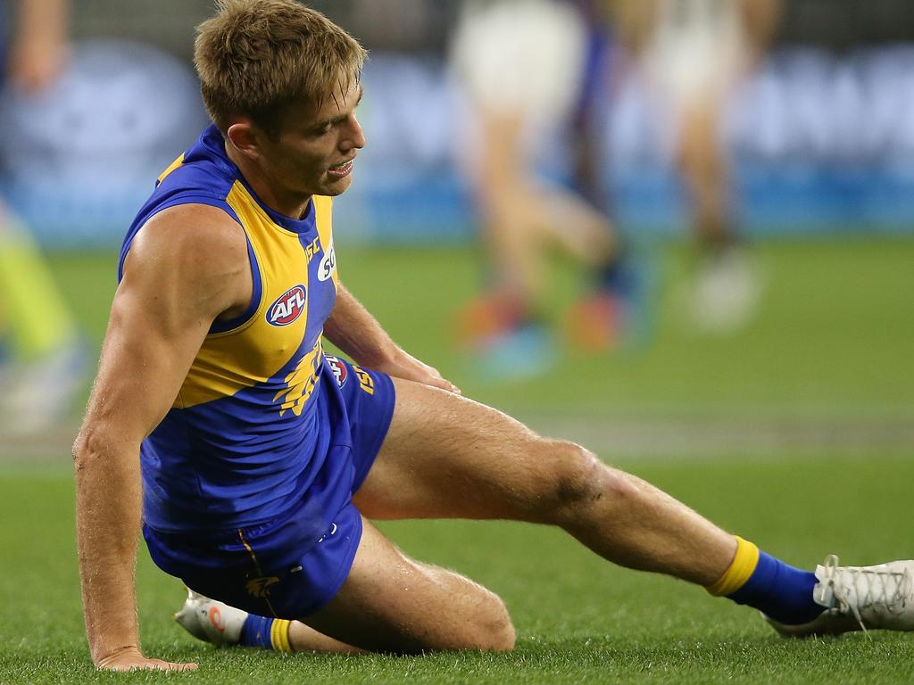 An injury in the opening minutes of West Coast’s qualifying final against Collingwood in 2018 ruined Sheppard’s premiership dreams. Picture: Paul Kane/Getty Images