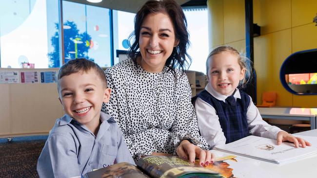 DAILY TELEGRAPH, MAY 4, 2023Kindergarten Teacher, Samantha Brimfield, teaches at Santa Sophia Catholic College, near Box Hill. She is pictured with Orlando 5, and Bonnie 6. Picture: David Swift