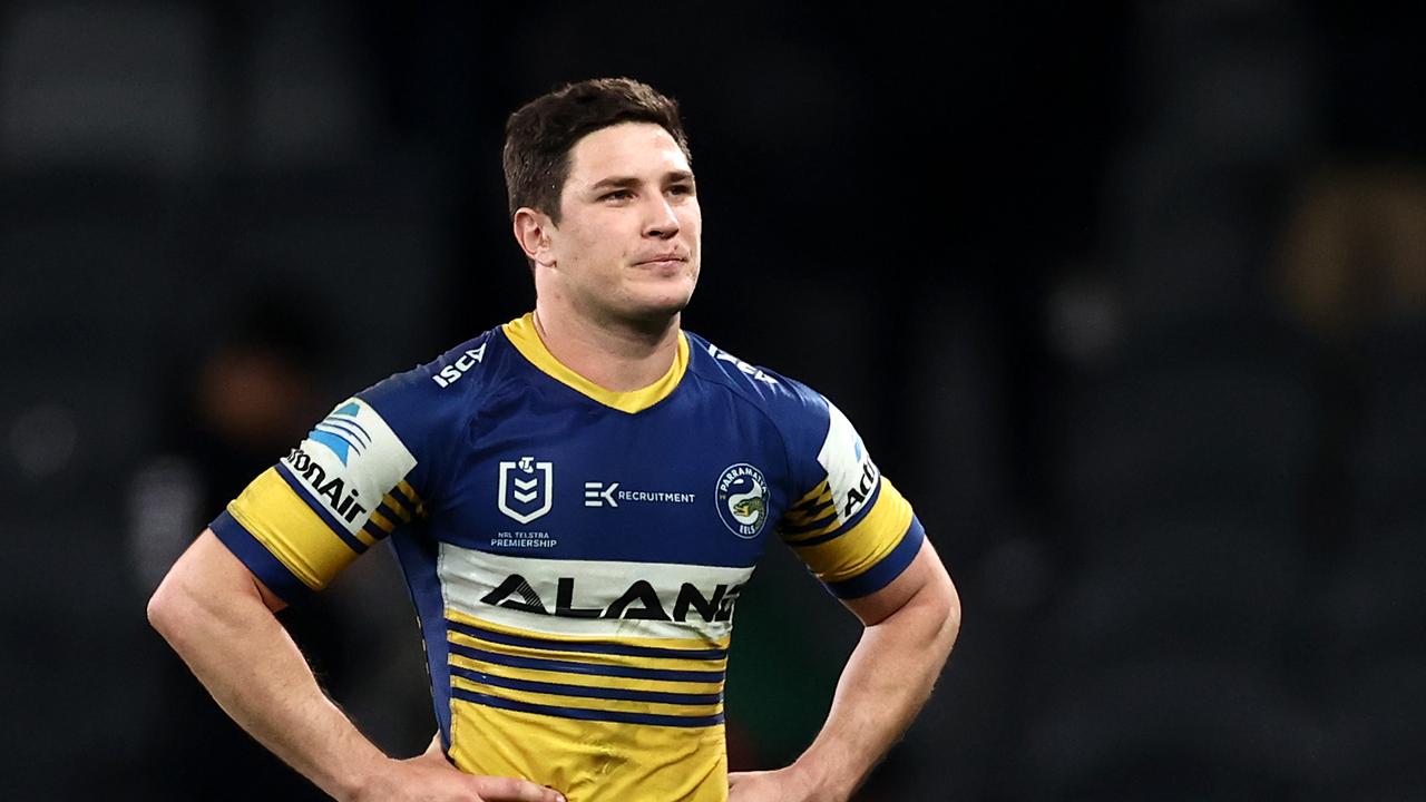 Mitchell Moses of the Eels dejected after losing to the Bunnies