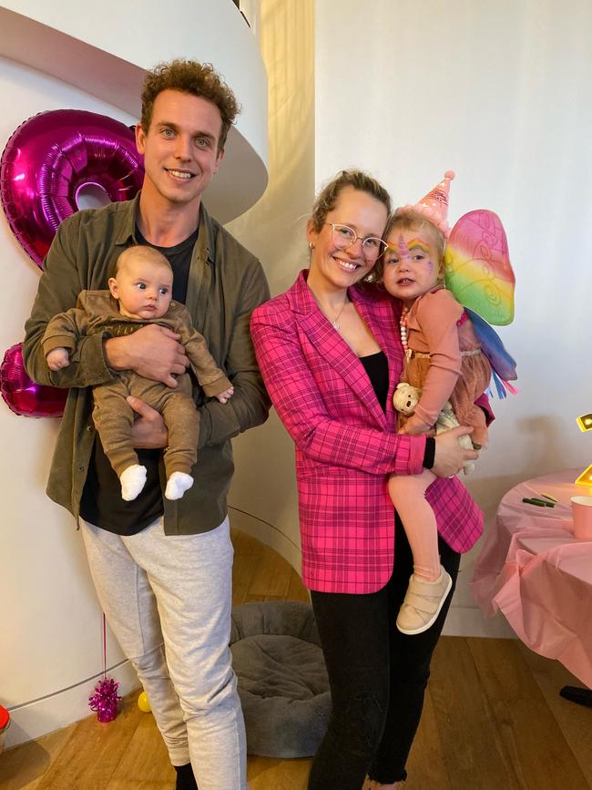 Mitch Wallis with wife Emily, daughter Charlotte and baby William. Picture: Supplied