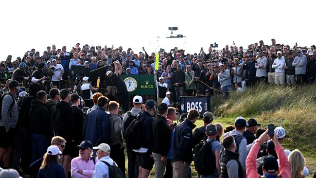 Jon Rahm hits his tees shot on the 15th hole at Royal Liverpoo. Picture; Getty Images.