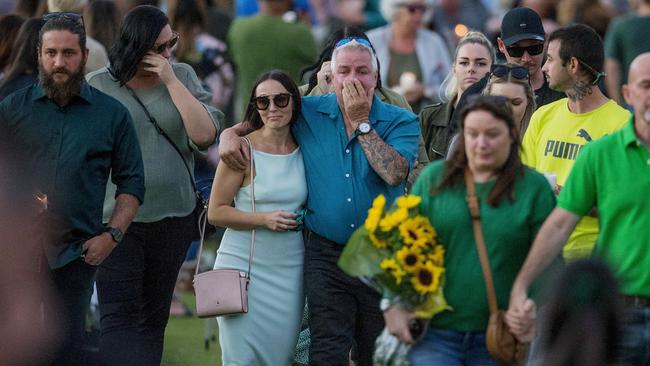 Kelly Wilkinson’s distraught father Reg at a vigil in her honour at Parkwood. Picture: Jerad Williams.