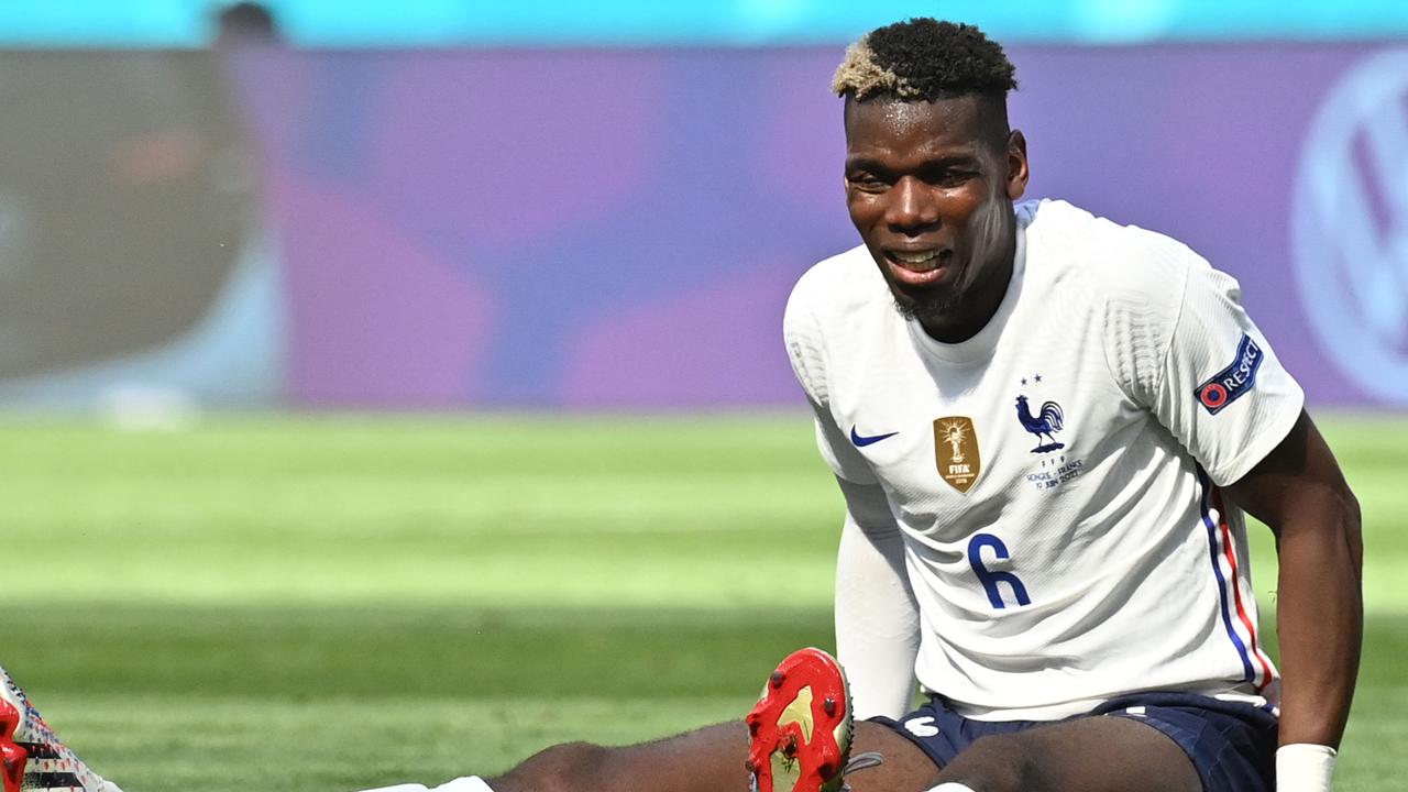 France's midfielder Paul Pogba sits during the UEFA EURO 2020 Group F football match between Hungary and France at Puskas Arena in Budapest on June 19, 2021. (Photo by TIBOR ILLYES / POOL / AFP)
