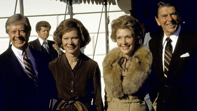 Ronald and Nancy Reagan, right, and President Jimmy Carter and his wife, Rosalynn, in 1980. Picture: Diana Walker/Time Life Pictures, via Getty Images