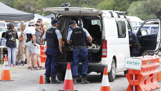 Police were checking cars and people upon entry for drugs. Picture: David Swift