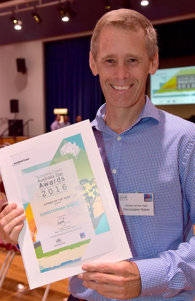 Chris Baker was nominated for Citizen of the Year at the Sunshine Coast Australia Day Awards in 2016. Picture: Warren Lynam.