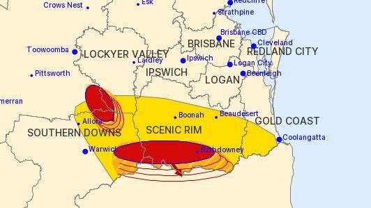 The 3.09pm storm warning issued by the Bureau of Meteorology.