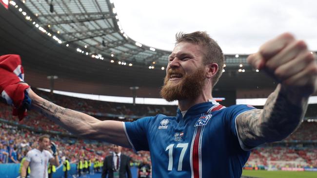 Iceland's Aron Gunnarsson celebrates after the Euro 2016 match against Austria.