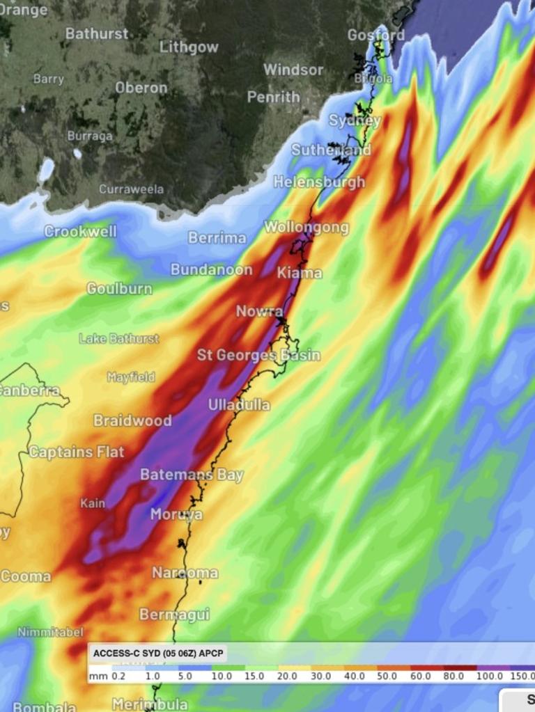 A deepening trough along the coast, under the influence of a slow-moving upper level low over the central part of the state, is causing the severe weather. Picture: Weatherzone