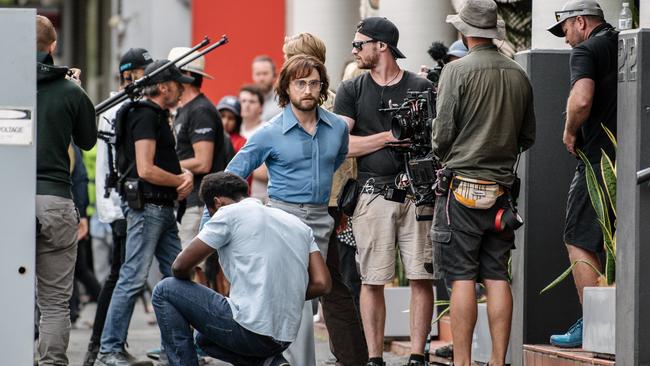 Daniel Radcliffe on set during the filming of “Escape from Pretoria” in Pirie St, Adelaide. Picture: Morgan Sette / The Advertiser