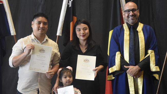 Karlo Juan Payongayong Suzara and Alvah Gianna Suzara, from Philippines, became an Australian citizen on Australia Day. Picture: Sierra Haigh