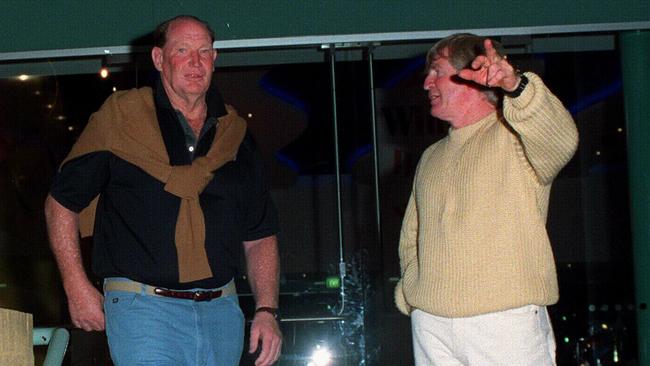 Kerry Packer with former rugby league player Barry Wood.