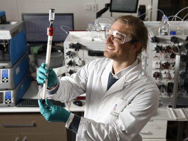 ADELAIDE, AUSTRALIA - NewsWire Photos May 12, 2021: Adelaide vaccine researchers, including PHD student Lukas Gerstweiler, pictured at Adelaide University, will form a partnership between BioChina and the University that will create a vaccine manufacturing plant in Thebarton, South Australia. Picture: NCA NewsWire/Naomi Jellicoe