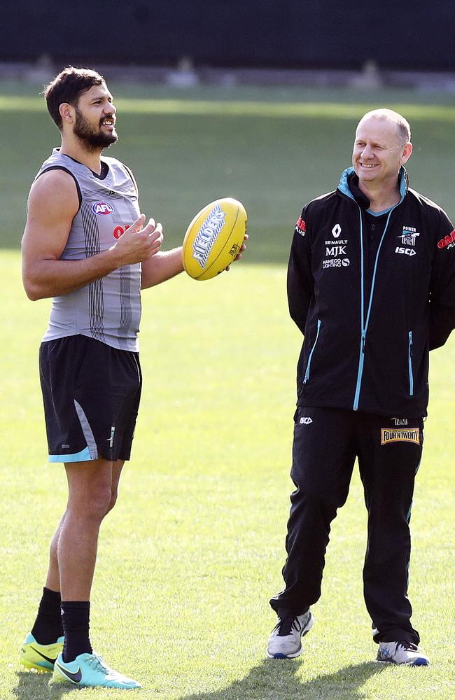 Paddy Ryder met with Port Adelaide’s indigenous players and retired stars Gavin Wanganeen and Byron Pickett before choosing Alberton as his new home in 2014. Picture: Sarah Reed.