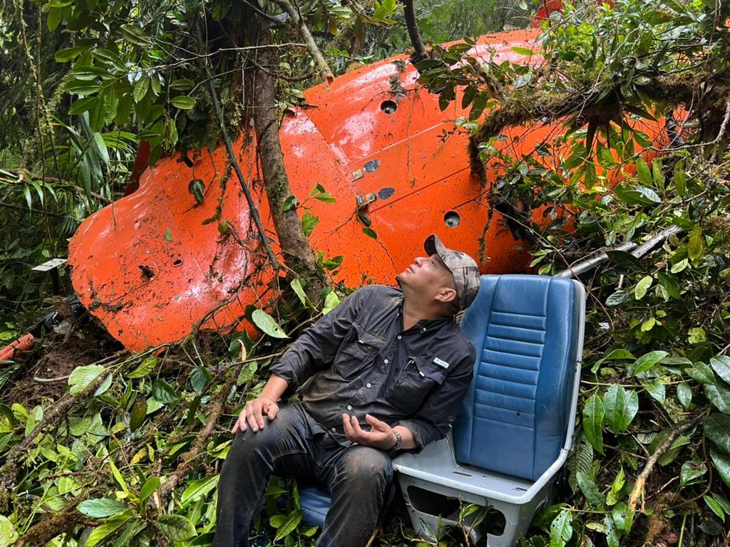 Panama presidential candidate Dimitri Flores in front of the wreckage. Picture: Dimitri Flores/Twitter