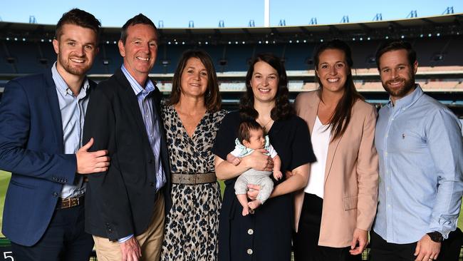 Family ... Ben, Neale, Jan, Rosie, Lauren, Bec and Luke Daniher at the launch of <i>When All is Said &amp; Done</i>. Pic: AAP